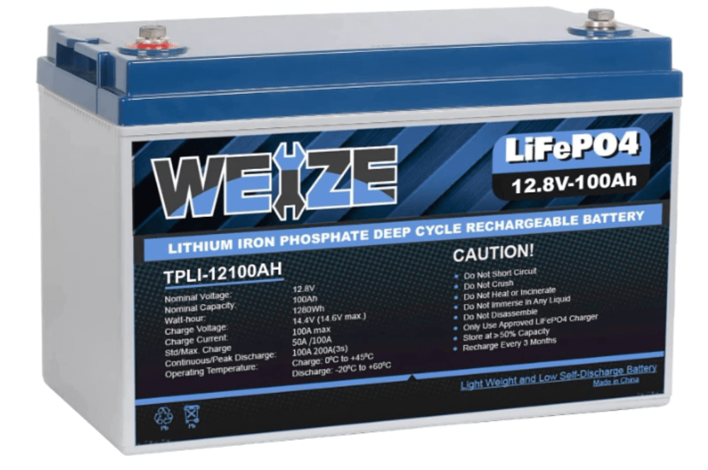 WEIZE 12V 100Ah LiFePO4 Lithium Battery